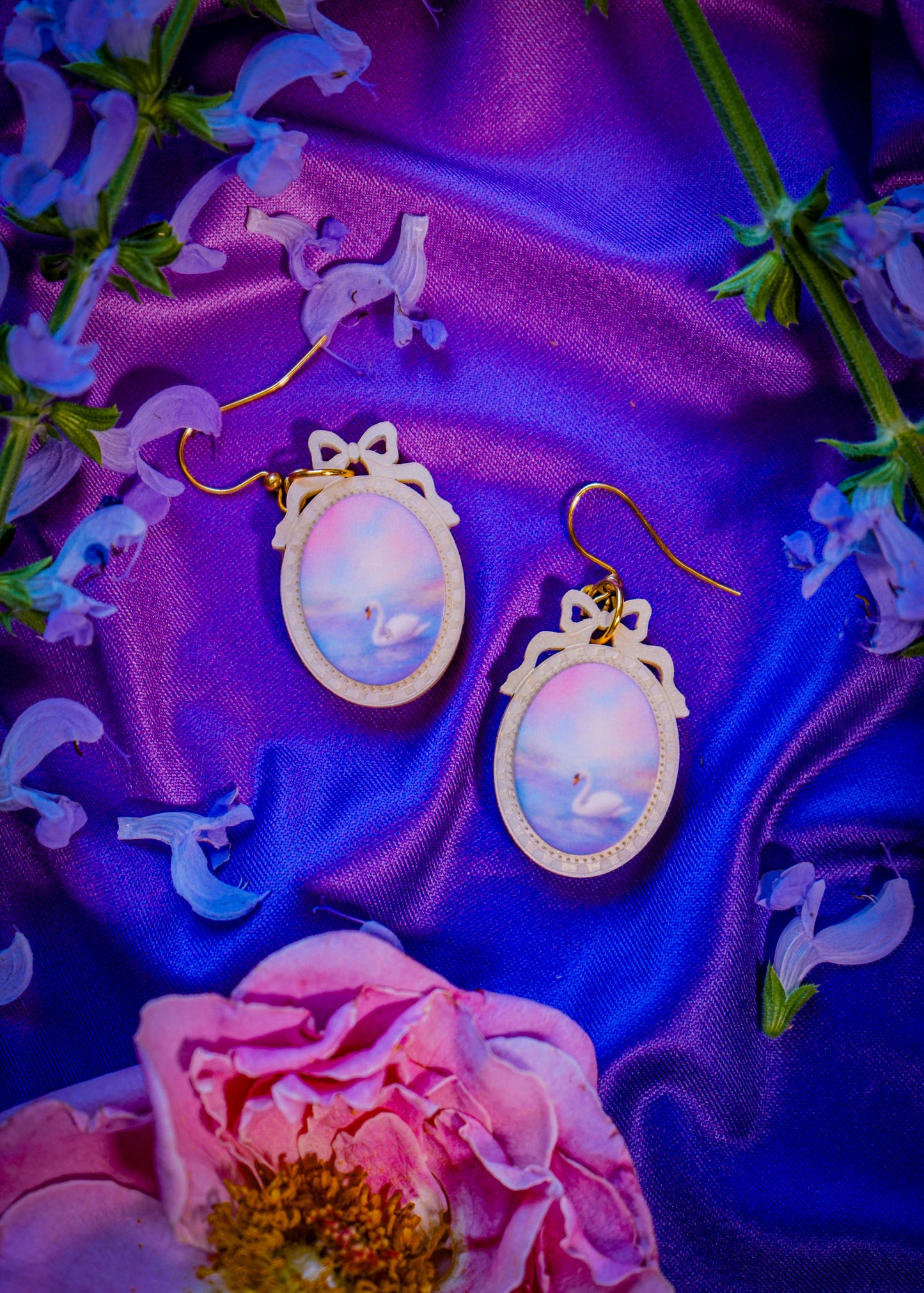 Framed Swan Scene Earrings
