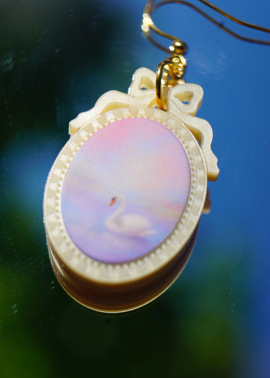 Framed Swan Scene Earrings