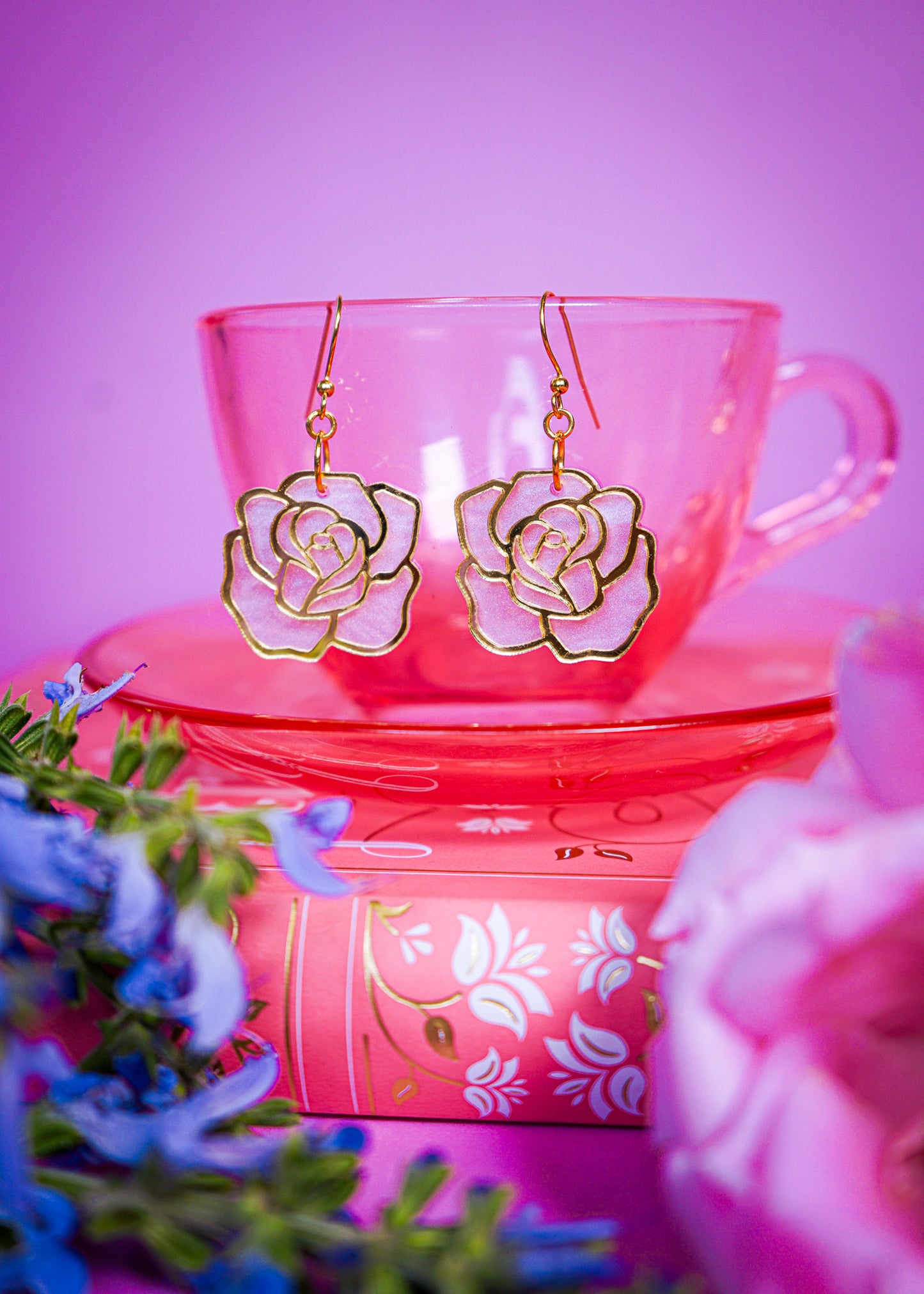 Stained Glass Rose Earrings