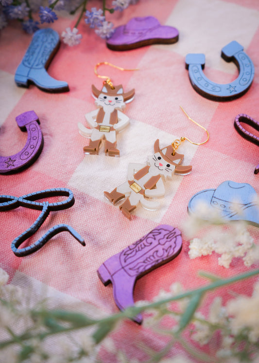 Sundance the Cowboy Cat Earrings
