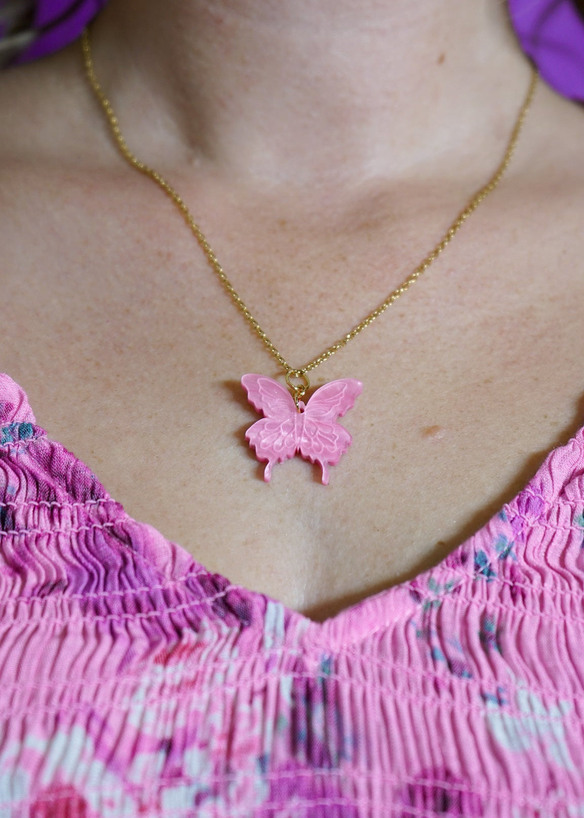 Wicked Pink Butterfly Necklace