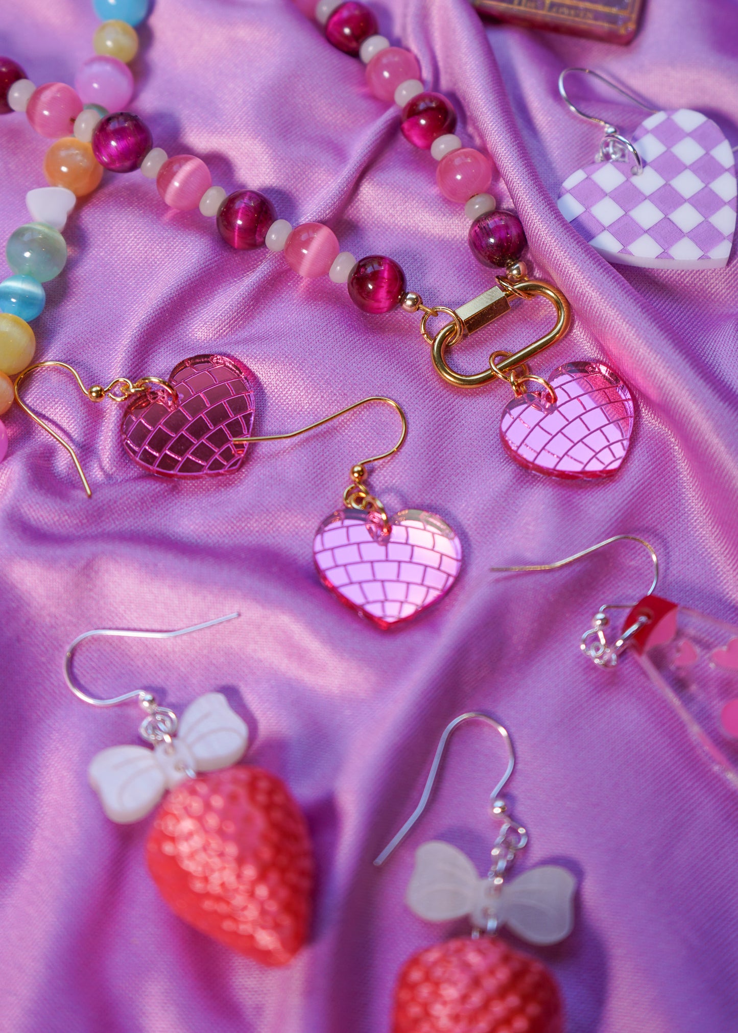 Pink Disco Heart Earrings