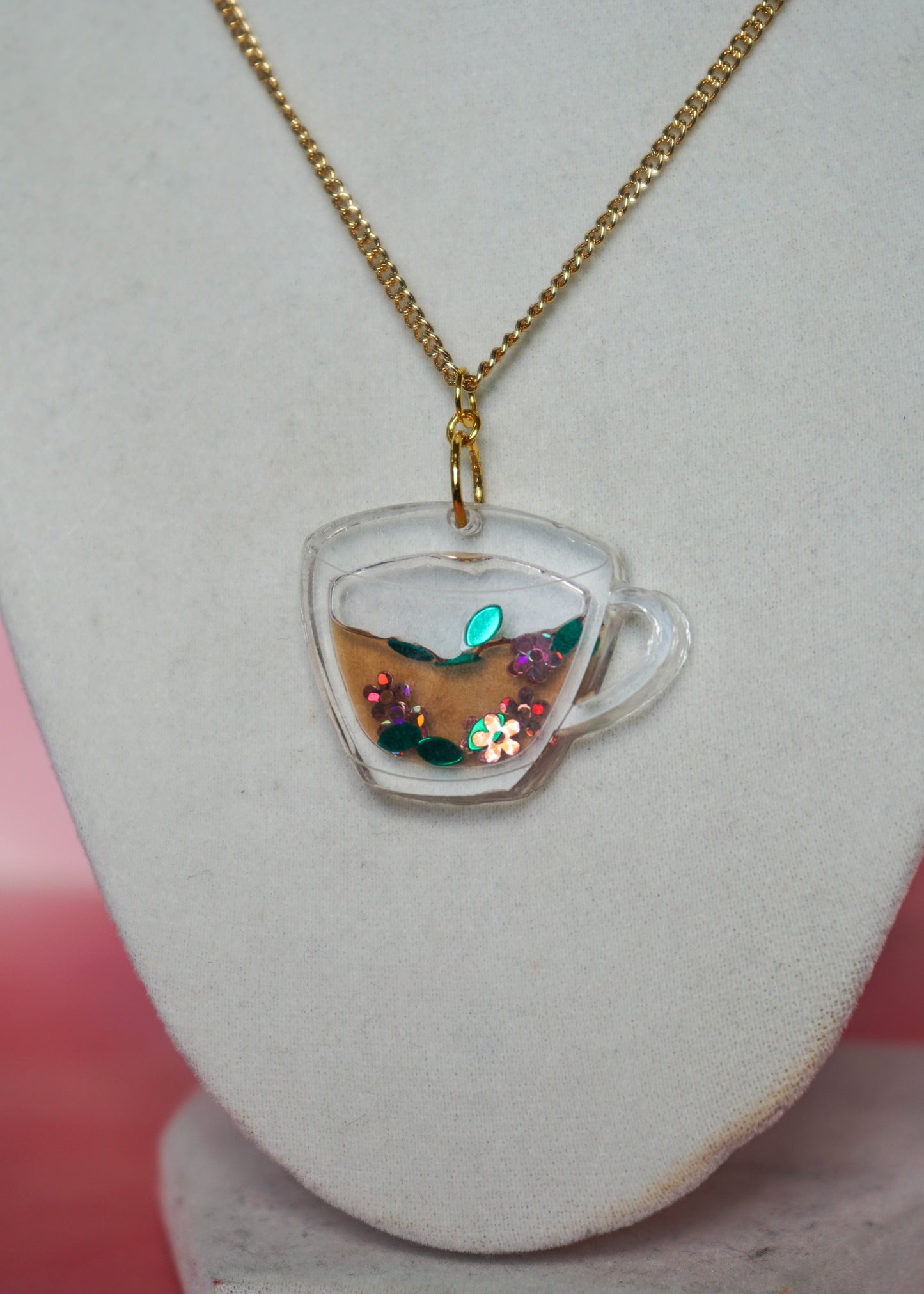 Liquid Filled Tea Cup Necklace