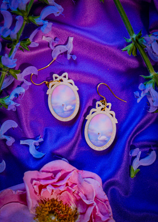 Framed Swan Scene Earrings