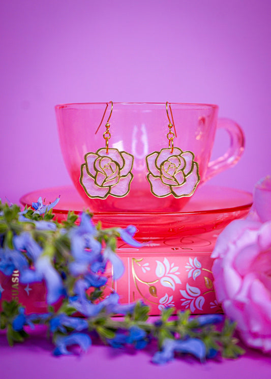 Stained Glass Rose Earrings