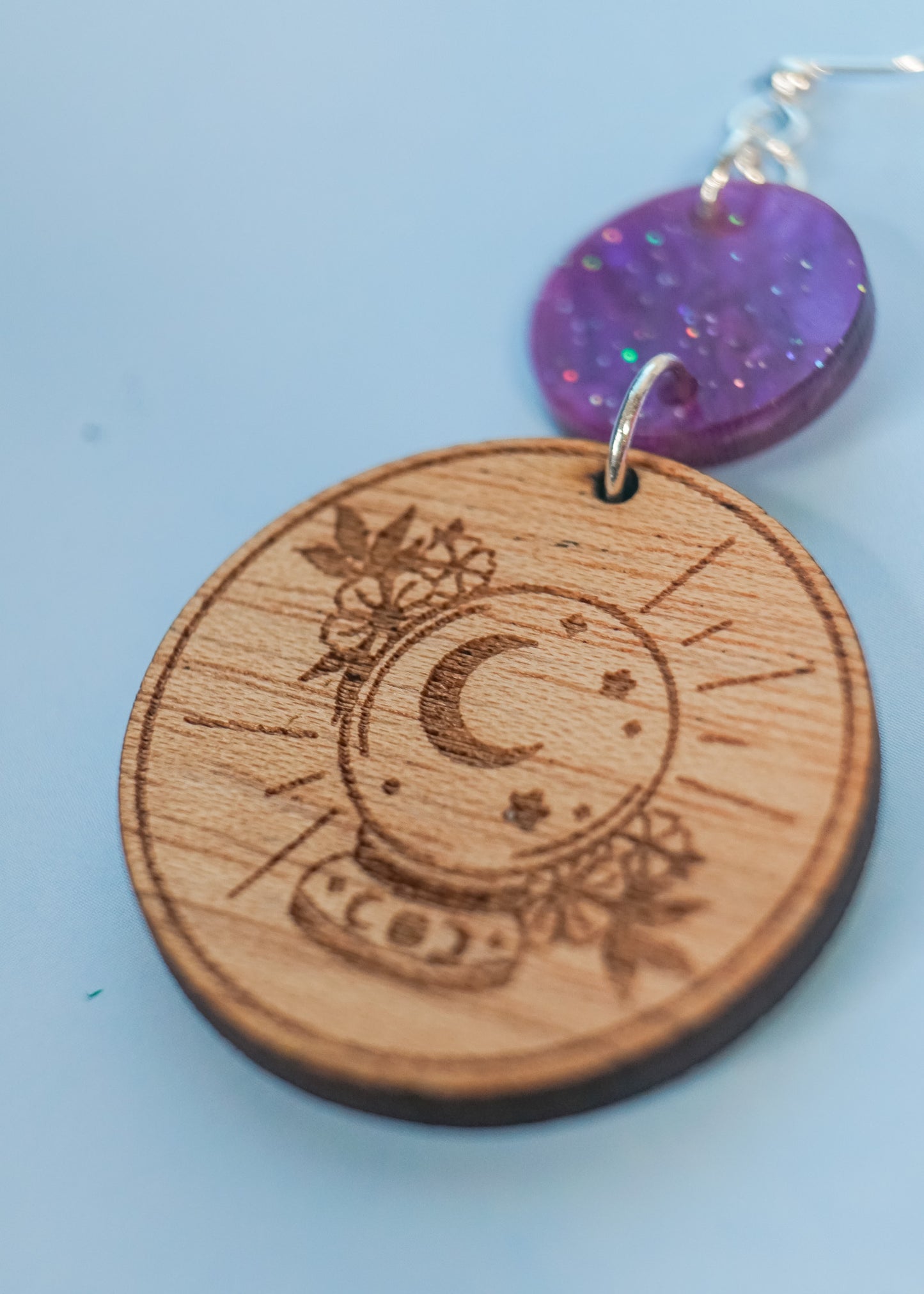 Wooden Crystal Ball Earrings
