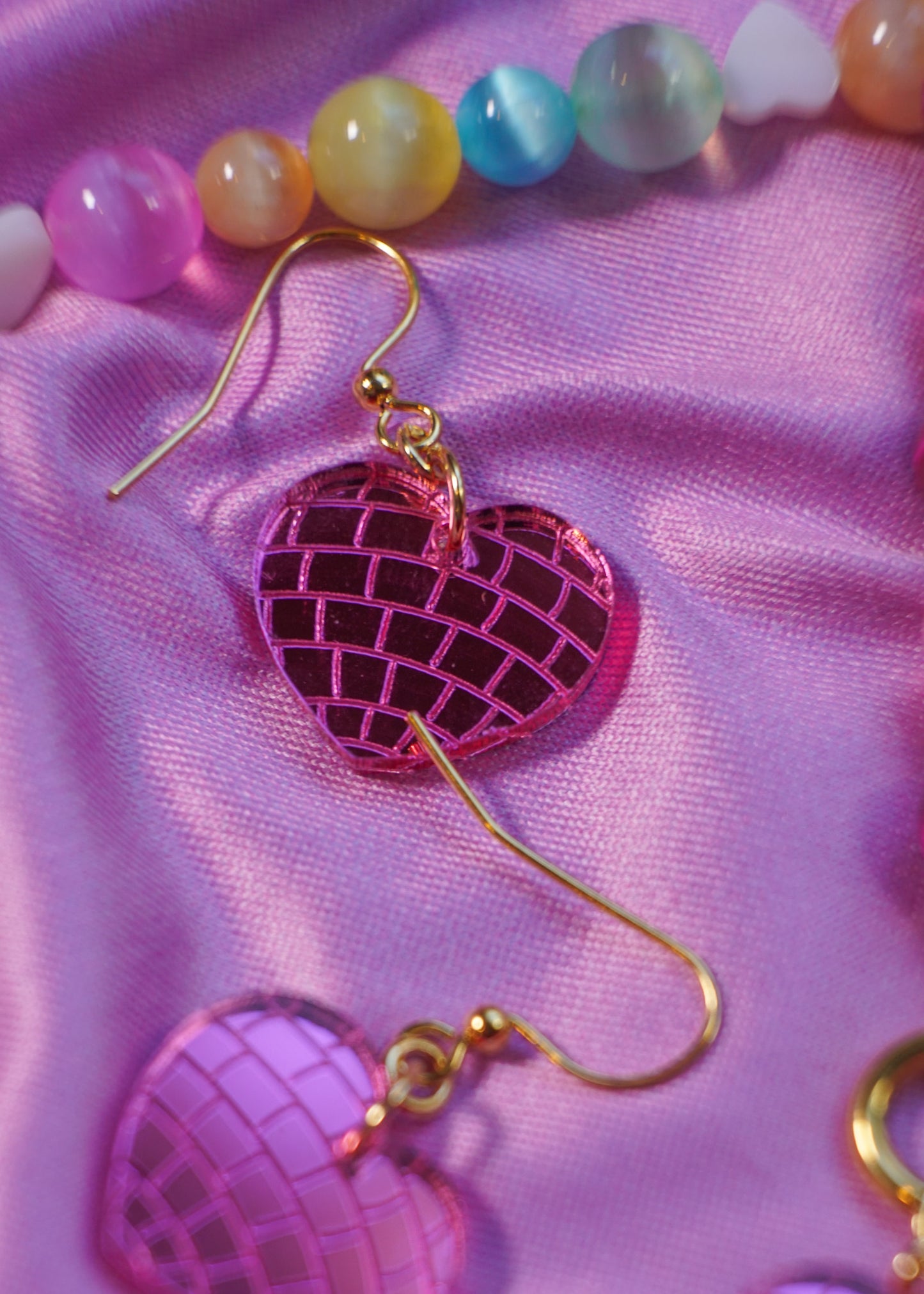 Pink Disco Heart Earrings