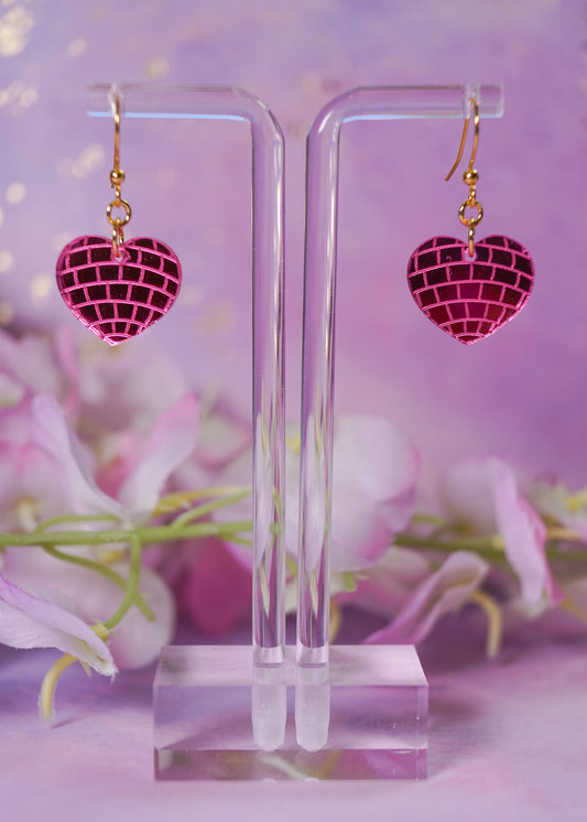 Pink Disco Heart Earrings