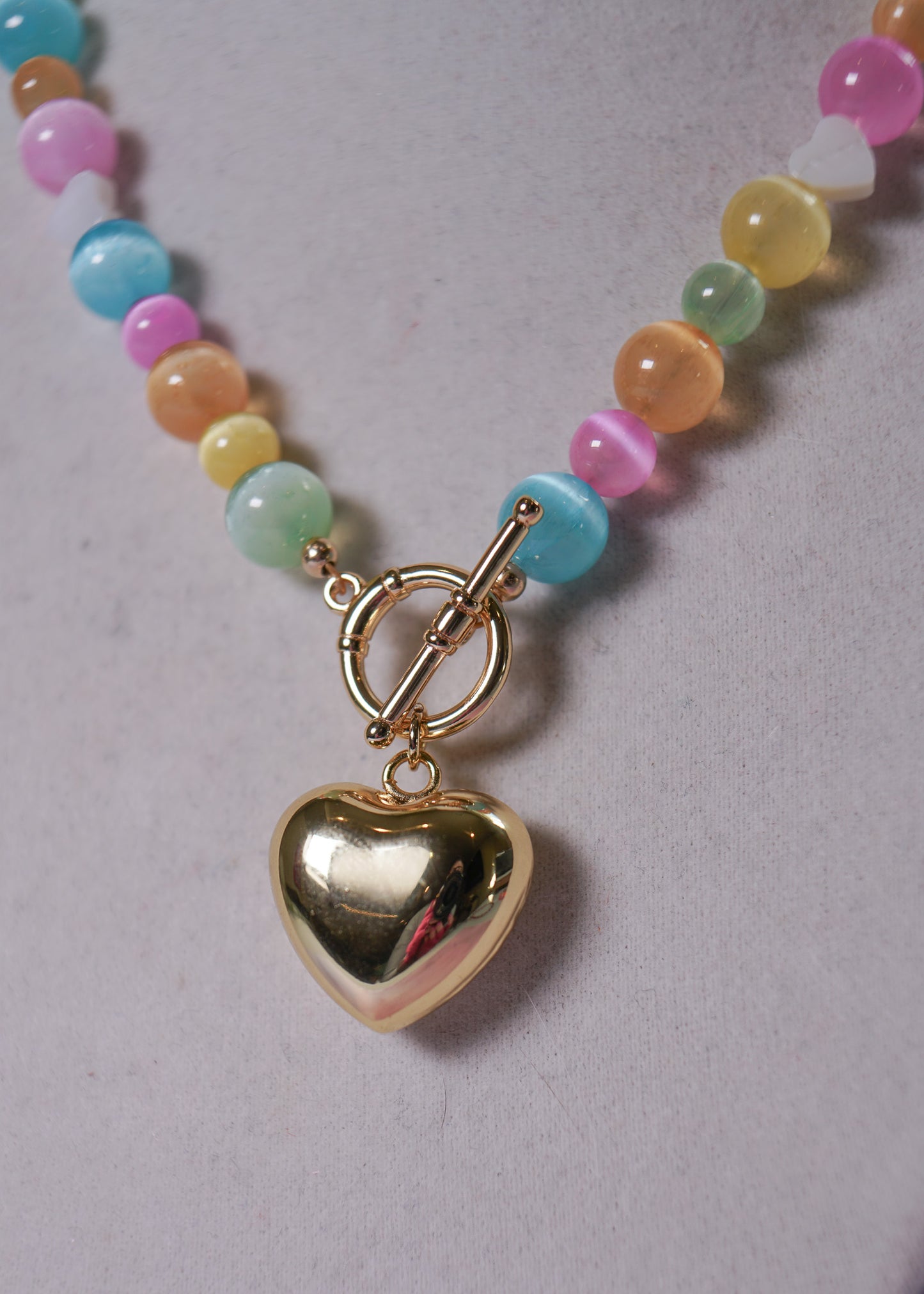 Pastel Beaded Candy Heart Necklace