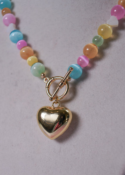 Pastel Beaded Candy Heart Necklace