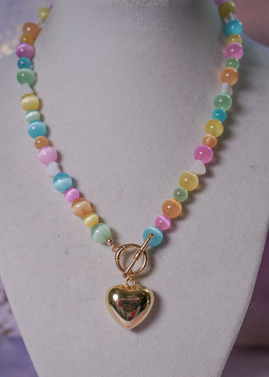 Pastel Beaded Candy Heart Necklace