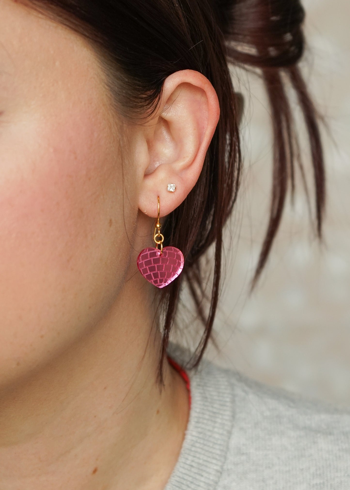 Pink Disco Heart Earrings