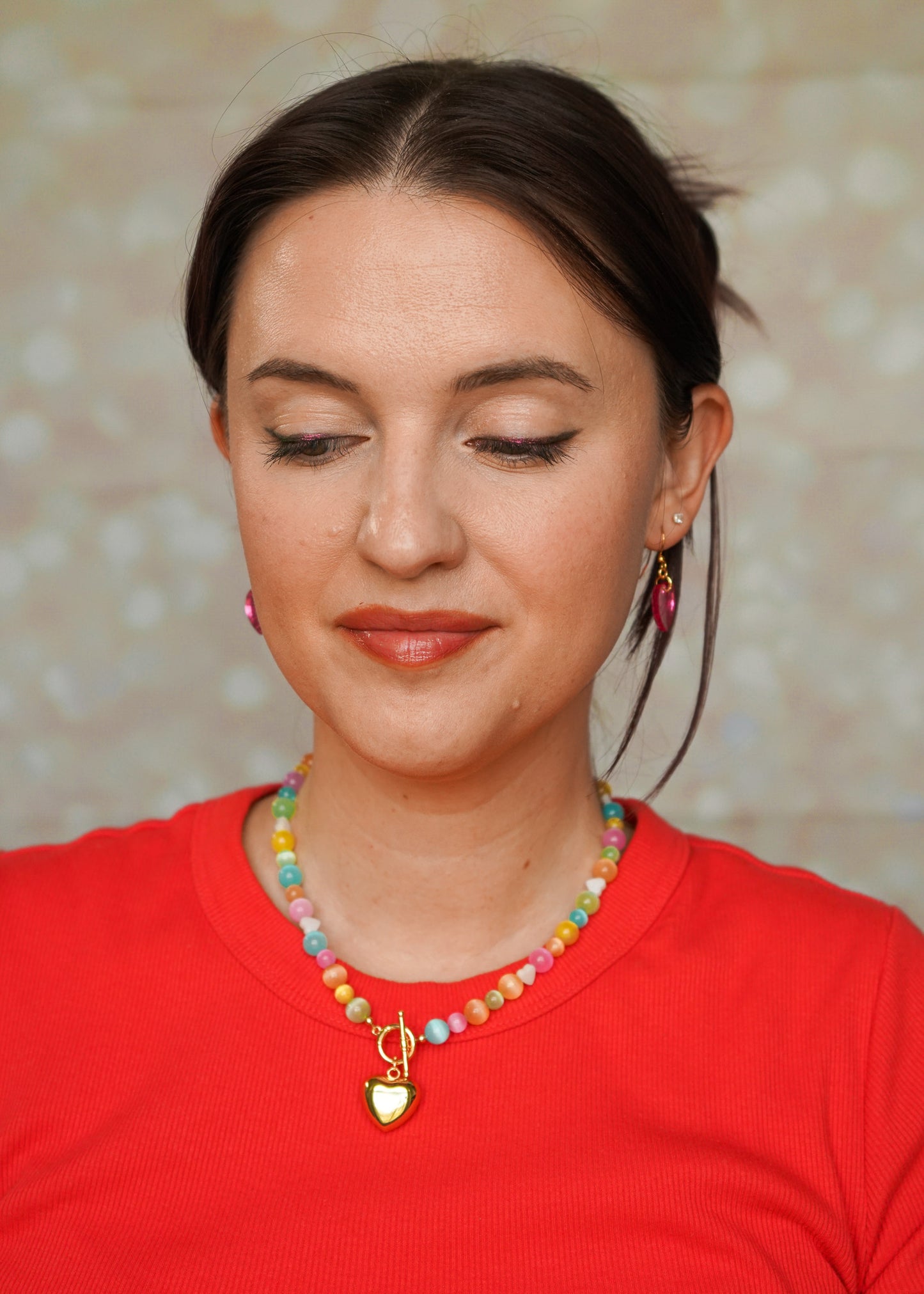 Pastel Beaded Candy Heart Necklace