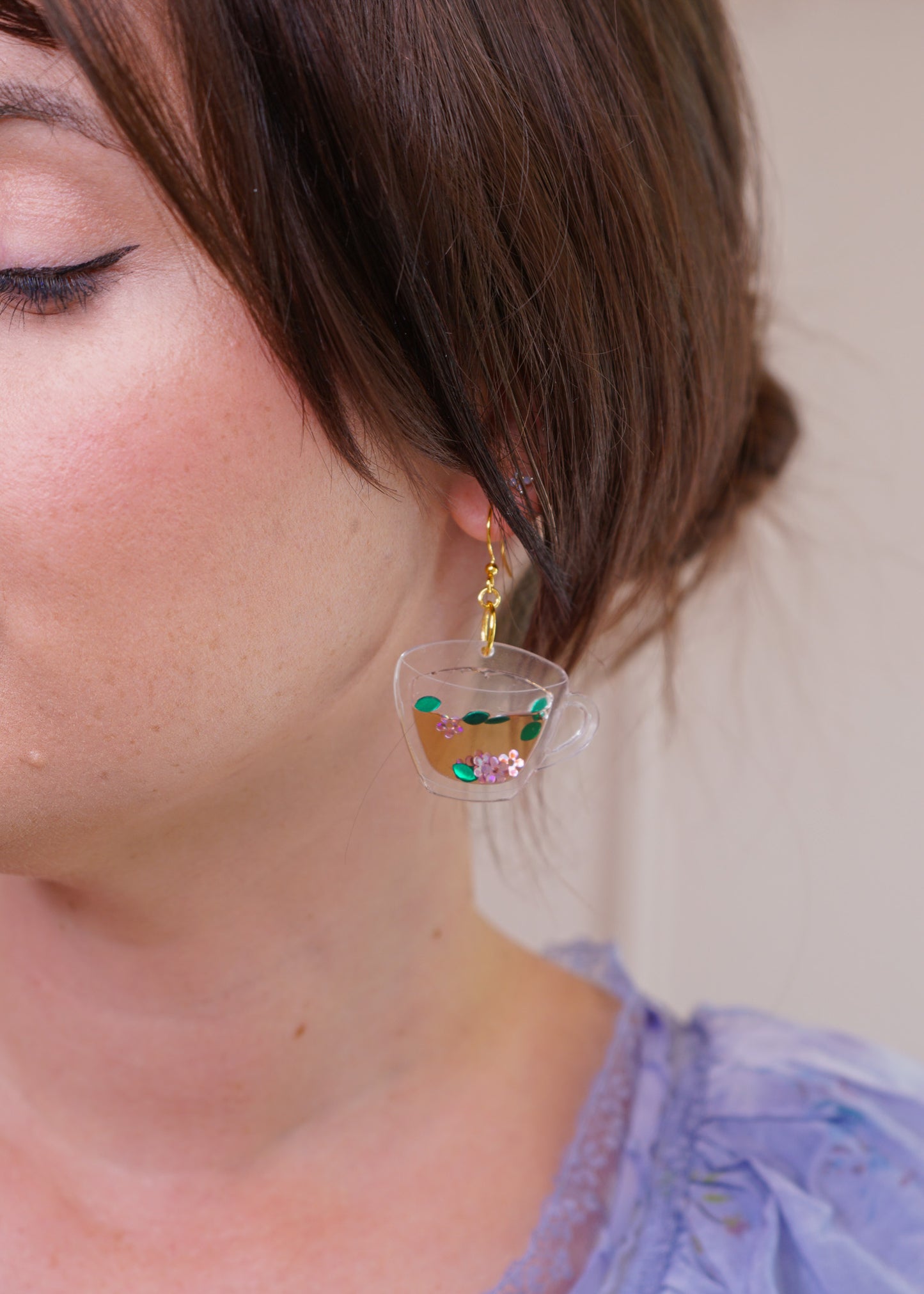 Tea Cup Liquid Filled Earrings