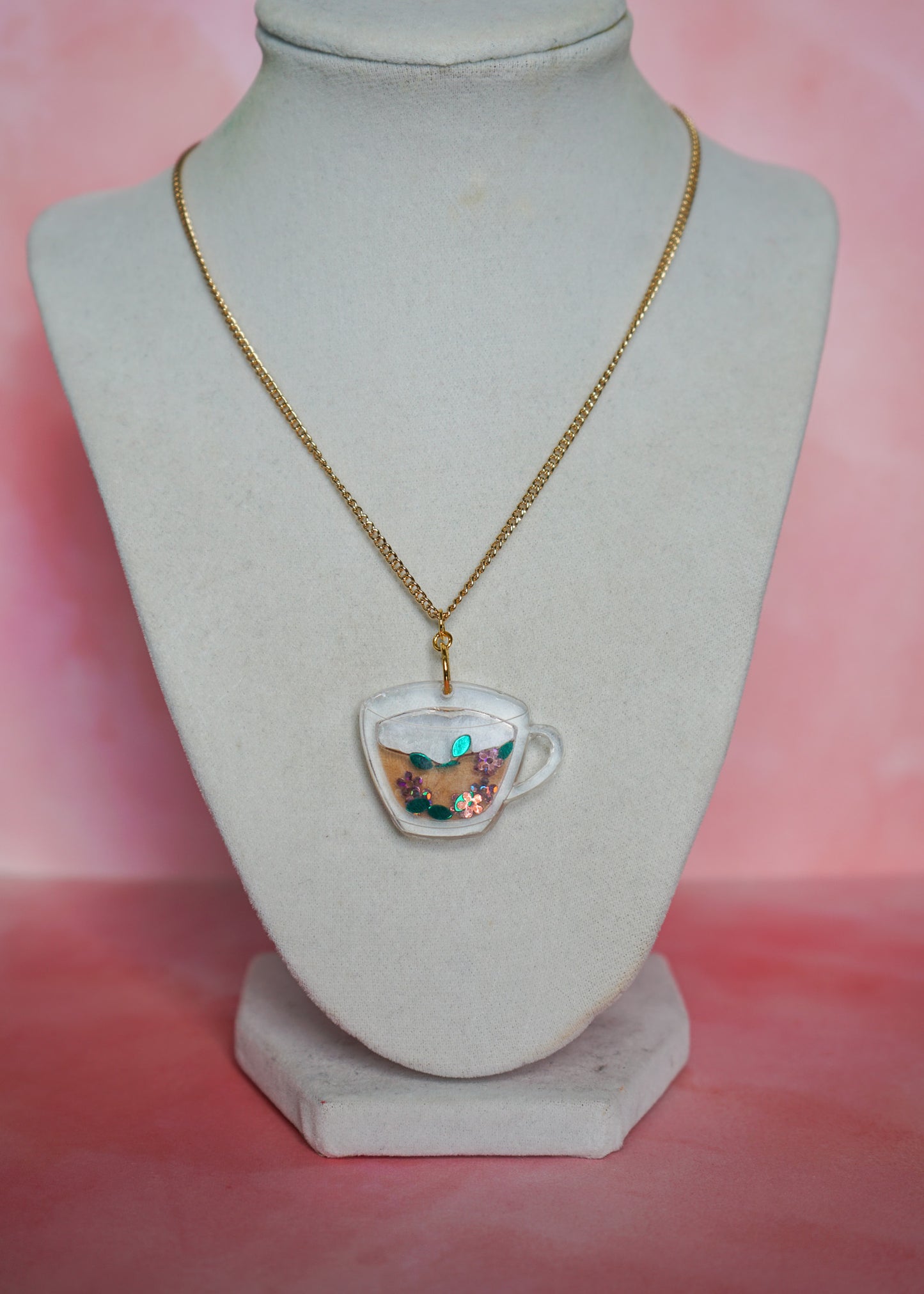 Liquid Filled Tea Cup Necklace