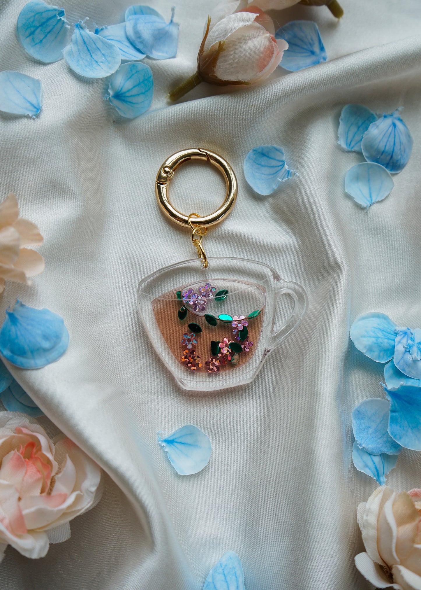 Liquid Filled Tea Cup- Keychain or Bag Charm