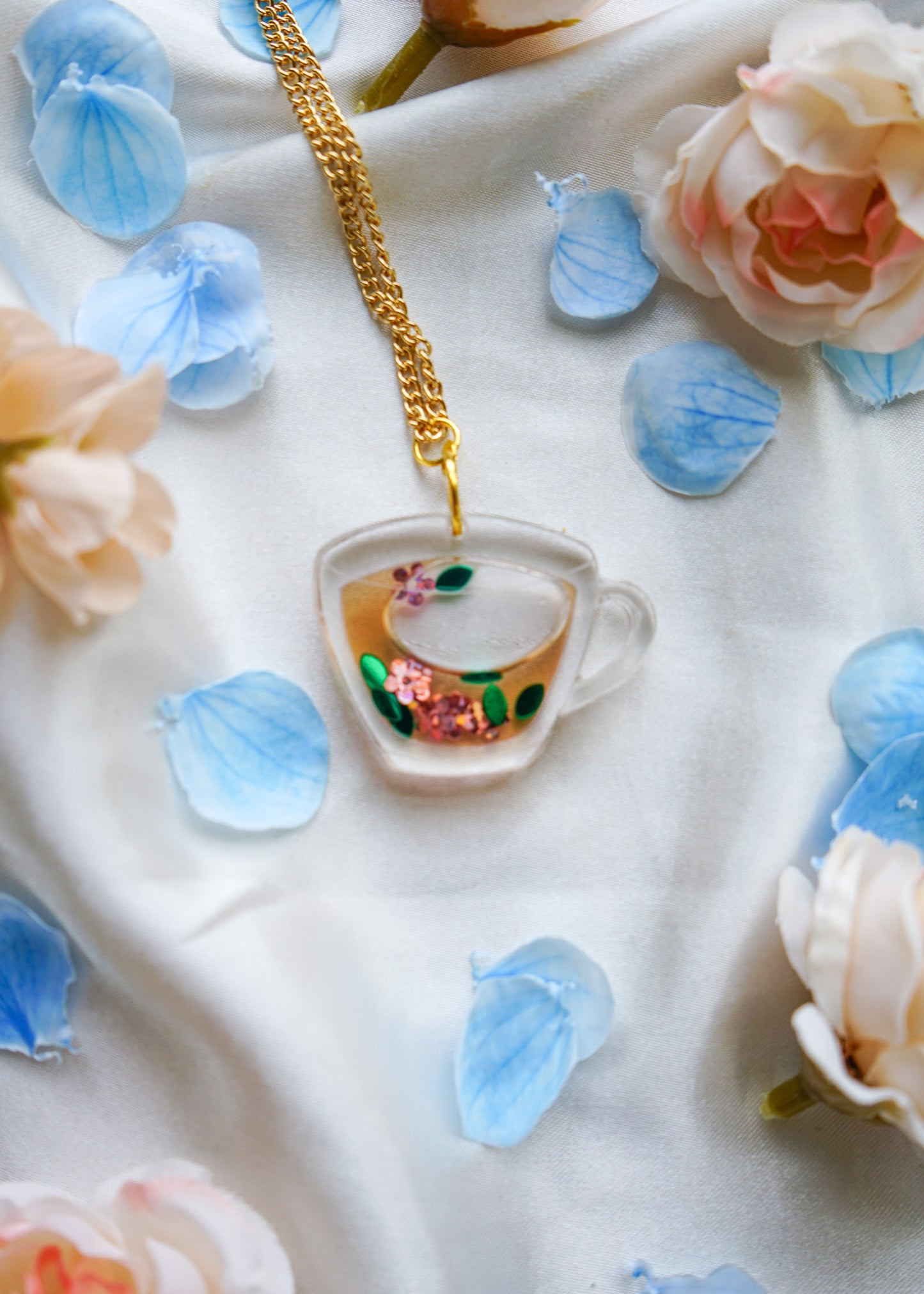 Liquid Filled Tea Cup Necklace