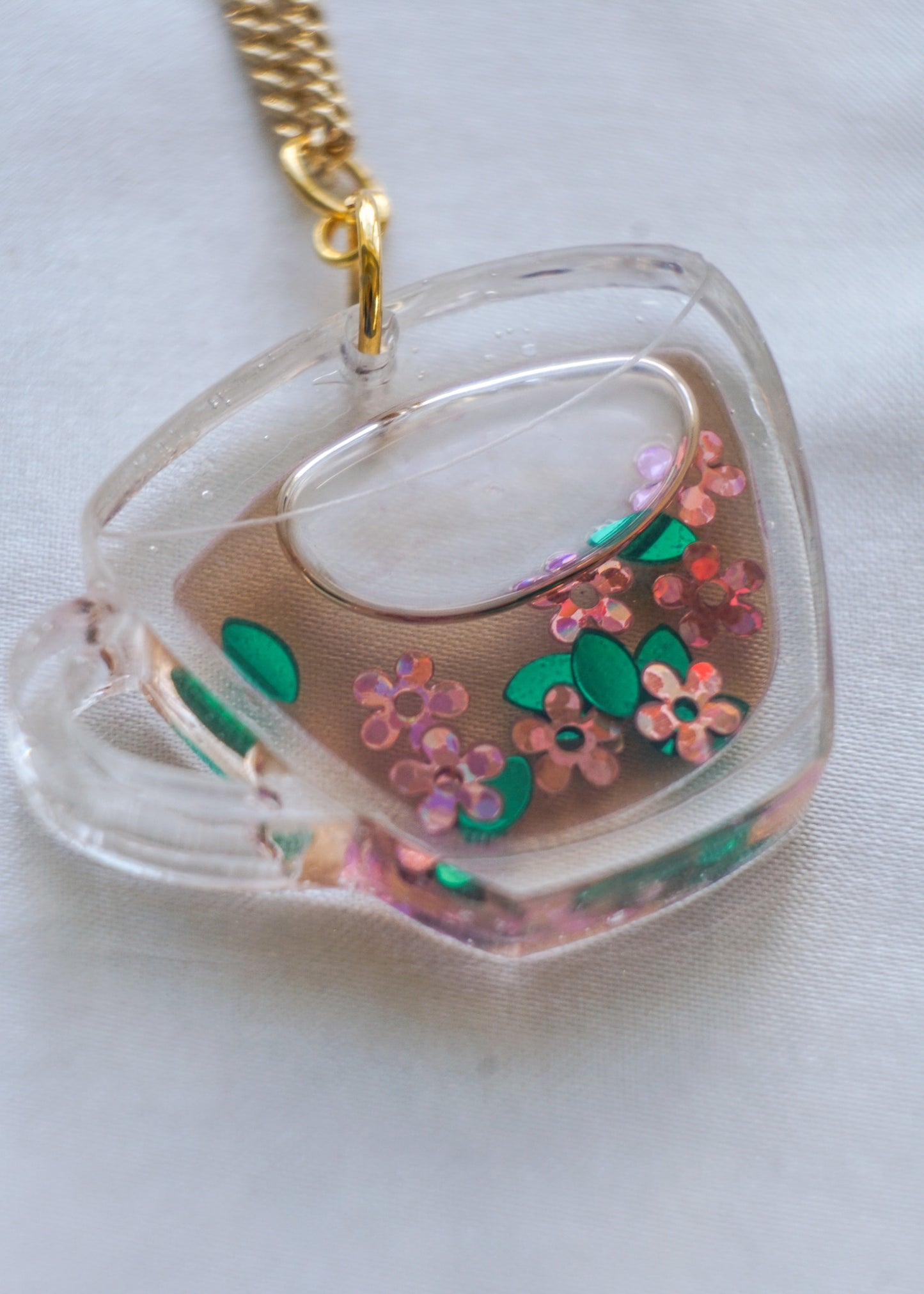 Liquid Filled Tea Cup Necklace
