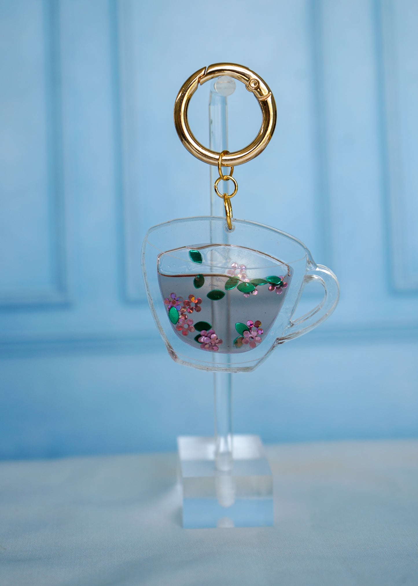 Liquid Filled Tea Cup- Keychain or Bag Charm