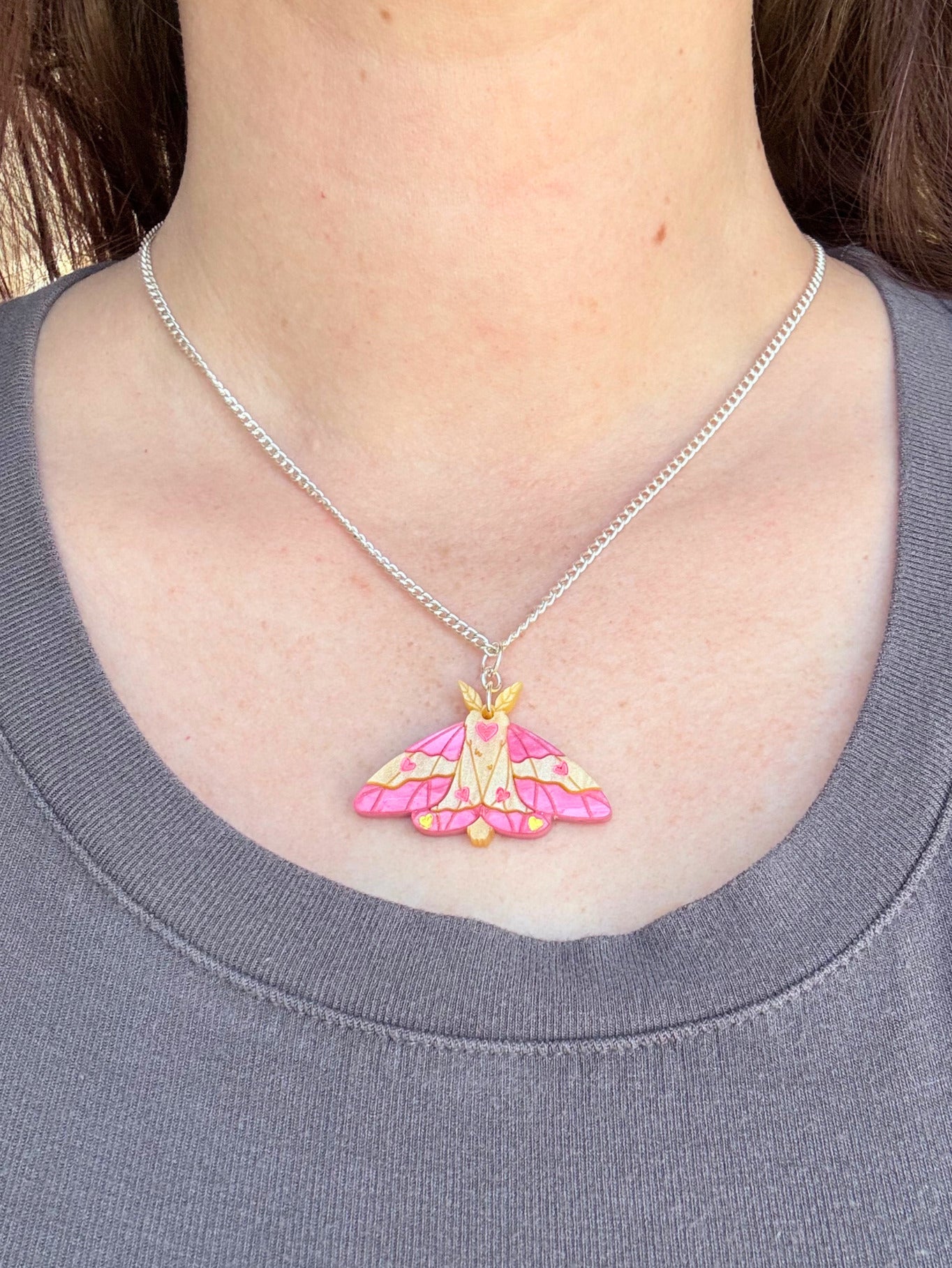 Rosy Maple Moth Necklace