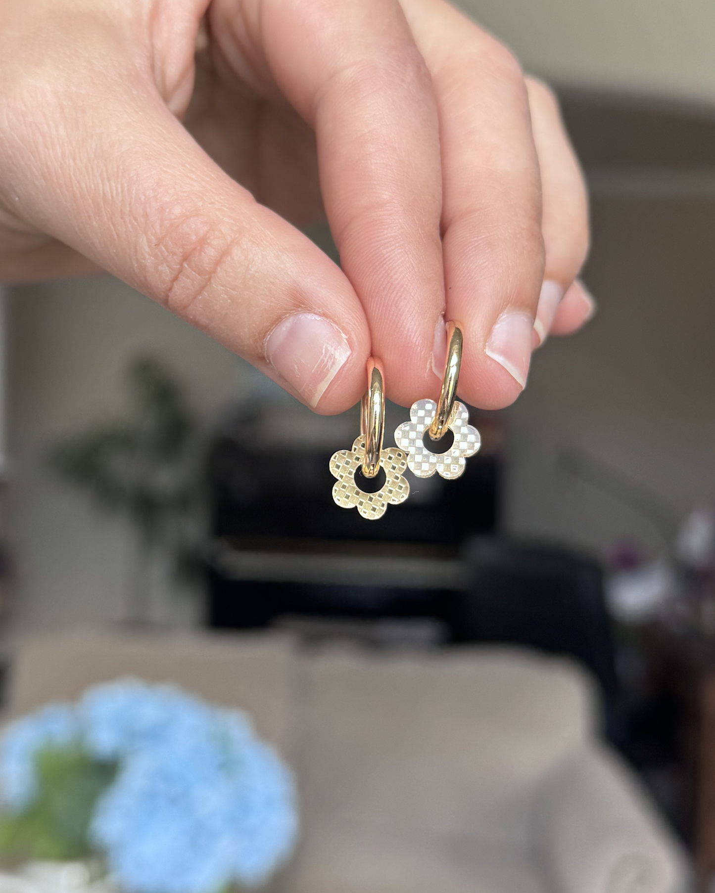 Checkered Flower Earring Charms- June Freebie